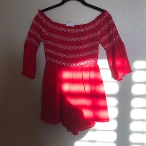 Red Off the Shoulder Romper